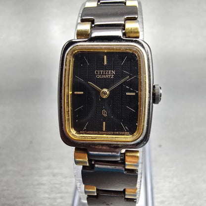 Citizen CQ Watch Women 17mm Black Dial Two Tone Rectangle 3220-S05031 New Batt0
