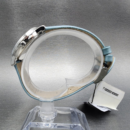 Tissot Carson Moonphase Watch Women 32mm Blue Dial Steel Date Round Leather Band6