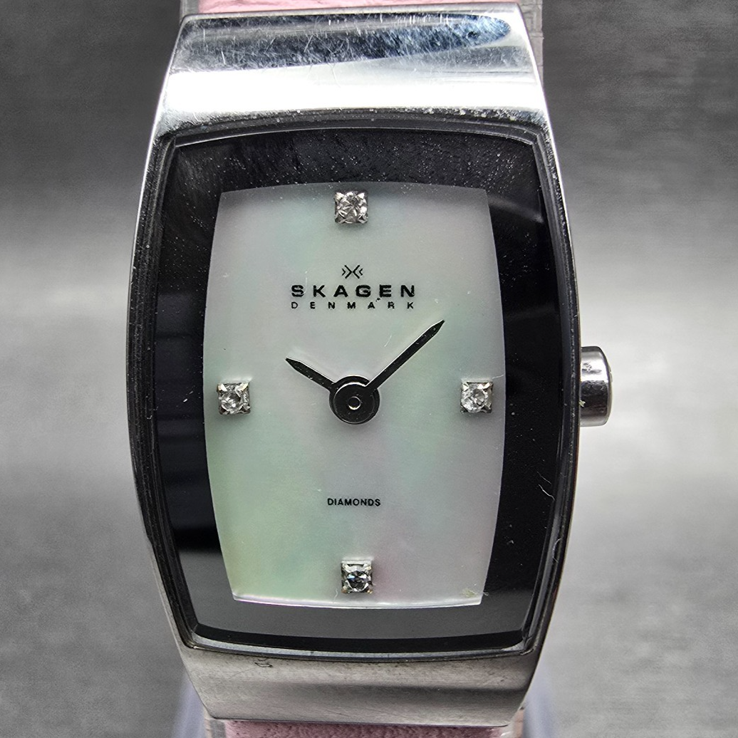 Skagen Tank Watch Women 16mm MOP Dial Silver Tone Rectangle 271SSLPD New Battery1