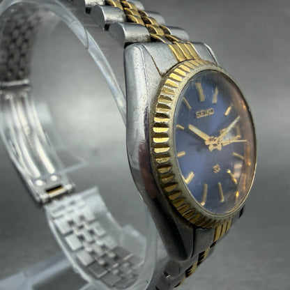 Seiko SQ Watch Women 24mm Blue Dial Two Tone Daydate Round New Battery AN4F3