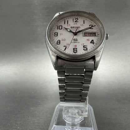 Seiko SQ Railroad Approved Watch Men 34mm White Dial Steel Daydate New Battery5
