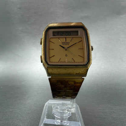 Seiko Analog Digital Watch Men 31mm Gold Tone Alarm Chrono H357-5000 PARTS6