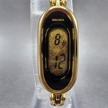 Seiko Digital Watch Women 13mm Gold Dial Gold Tone L6204000 New Battery1