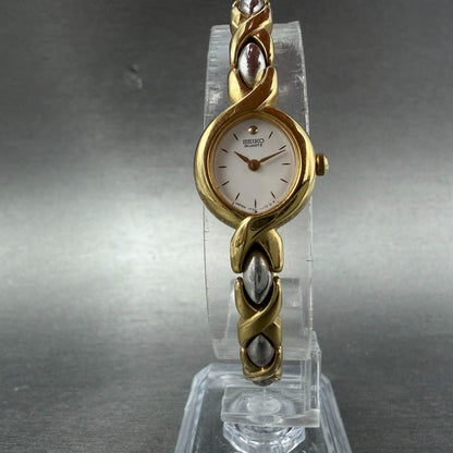 Seiko Watch Women 16mm White Dial Two Tone Round Vintage 1F20-5H79 New Battery5