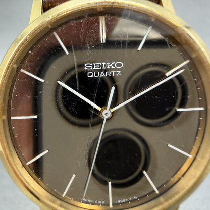 Seiko Watch Men 34mm Gold Mirror Dial Gold Tone Round 4100-9007 New Battery1