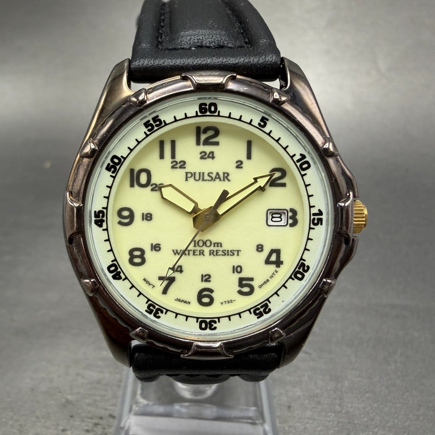 Pulsar Dive Watch Men 39mm Cream Dial Gold Tone Date V732-0E10 SAMPLE PARTS0