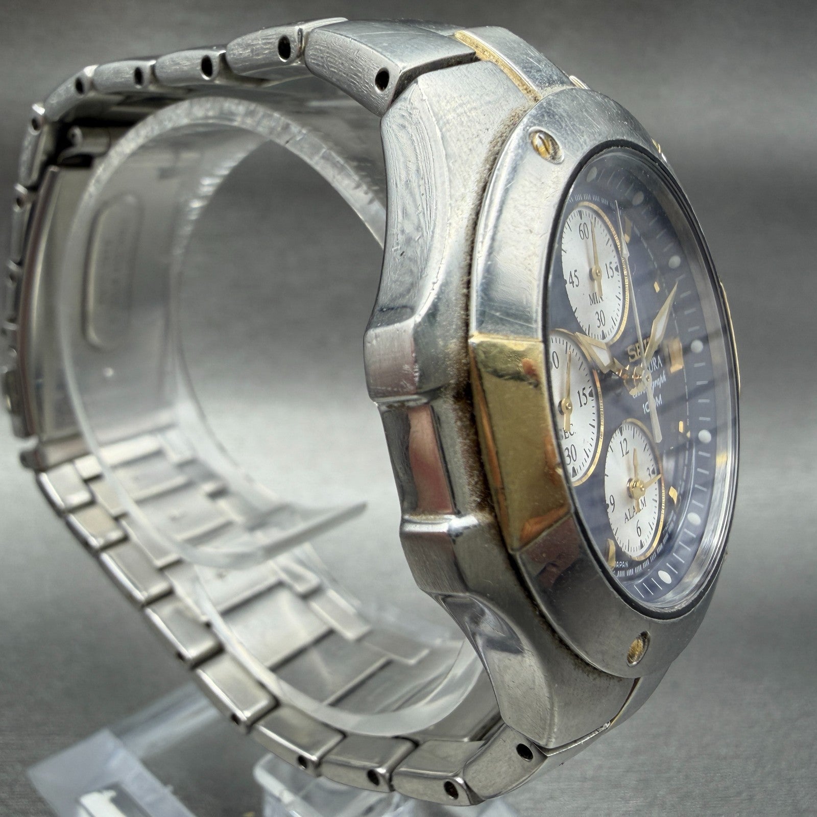 Seiko Couture Chronograph Watch Men 40mm Blue Dial Two Tone 7T62-0FA0 New Batt3