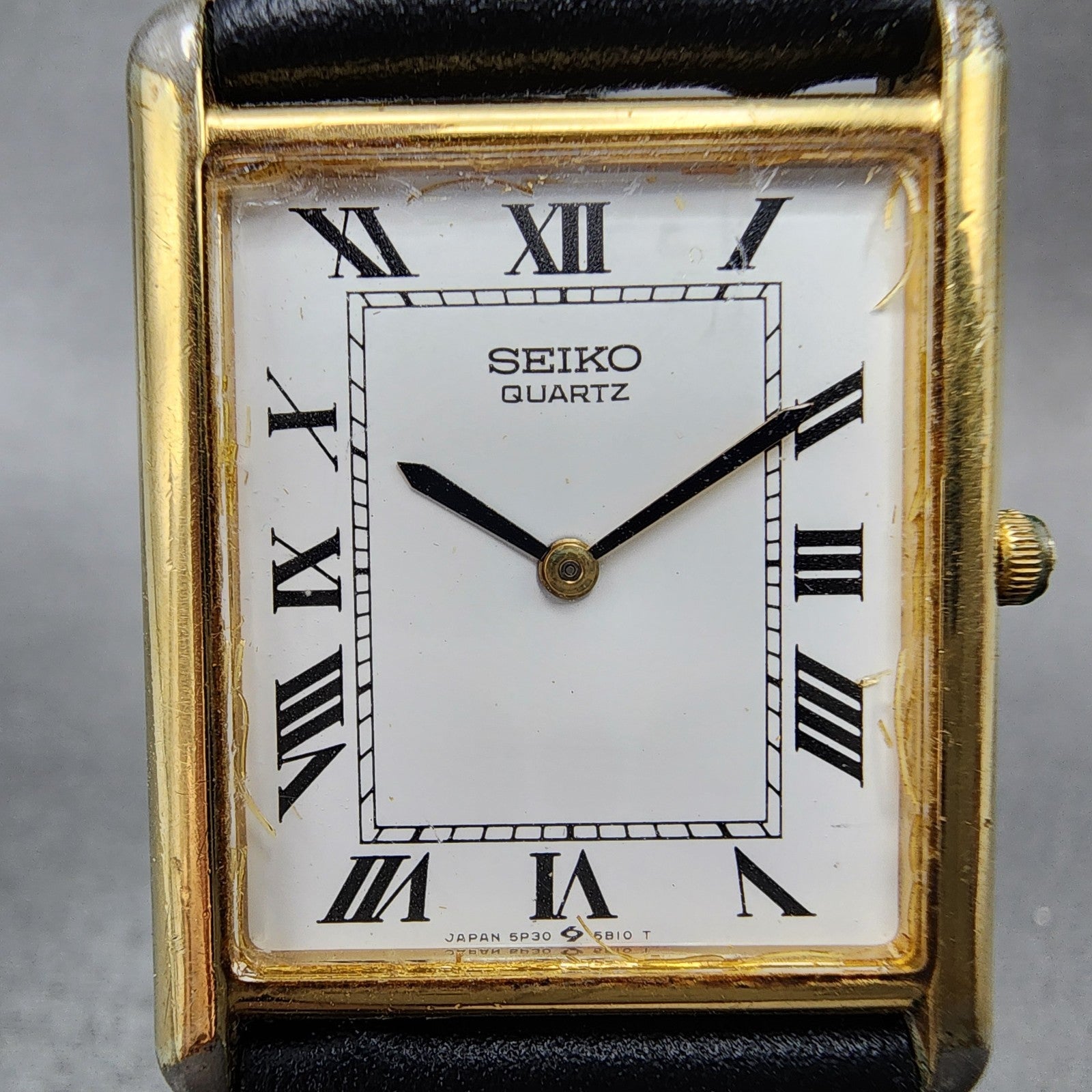 Seiko Tank Watch Men 26mm White Dial Gold Tone Rectangle 5p305a89 New Battery1
