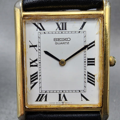 Seiko Tank Watch Men 26mm White Dial Gold Tone Rectangle 5p305a89 New Battery1