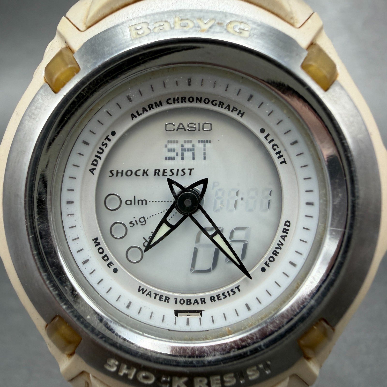 Casio Baby-G BG-70 Watch Women 41mm Analog Digital Biege Alarm Chrono New Batt1