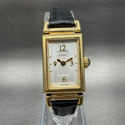 Coach Tank Watch Women 17mm White Dial Gold Tone Rectangle 0312 New Battery0