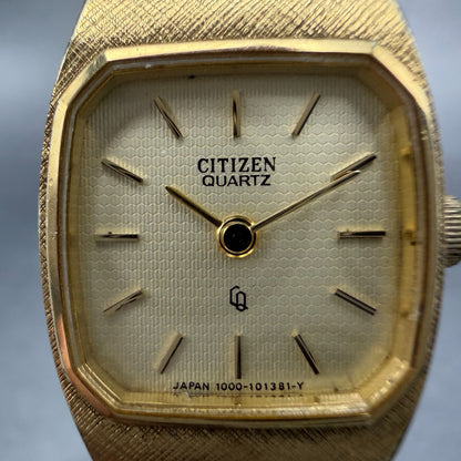 Citizen CQ Watch Women 18mm Champagne Dial Gold Tone Rectangle New Battery1