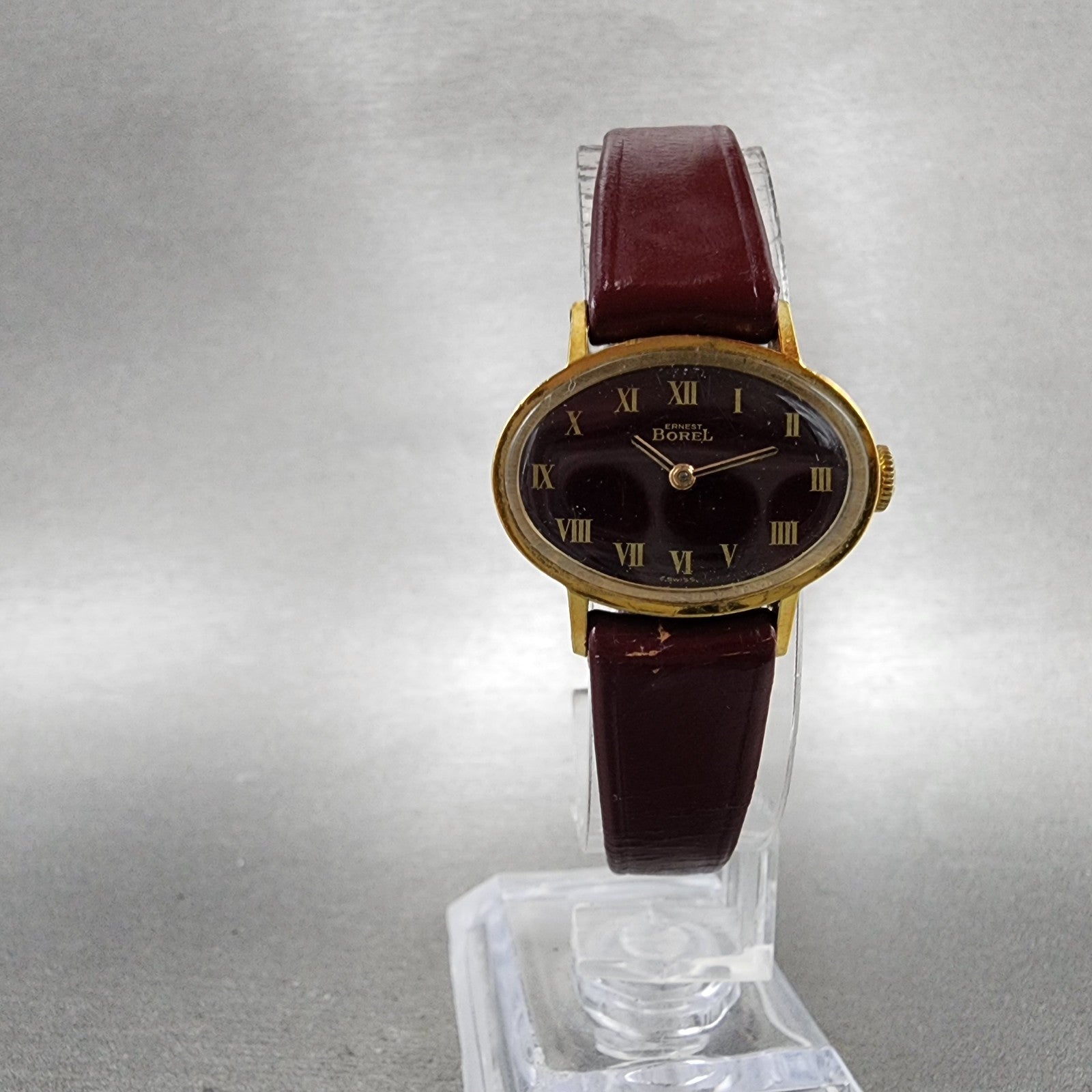 Ernest Borel Watch Women 25mm Red Dial Gold Plated Manual Wind Runs VTG9