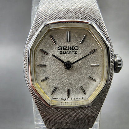 Seiko Watch Women 17mm White Dial Silver Tone Round 54205059 New Battery VTG1