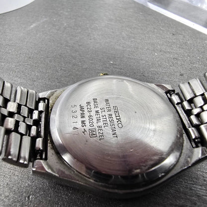 Seiko SQ Watch Men 31mm White Dial Two Tone Daydate Round 8C23-6020 PARTS9