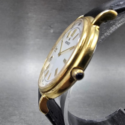Movado Watch Men 34mm White Dial Gold Tone Round 87-E4-0885 New Battery VTG NJU2