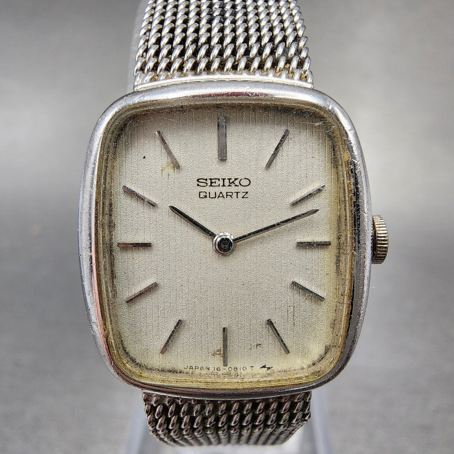 Seiko Tank Watch Women 19mm White Dial Silver Tone Rectangle 165259 New Batt1