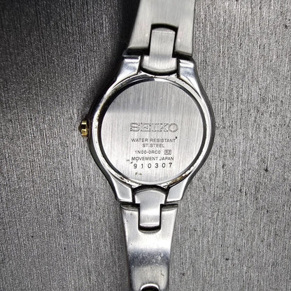 Seiko Watch Women 25mm Black Dial Two Tone Round 1N00-0RC0 New Battery VTG10