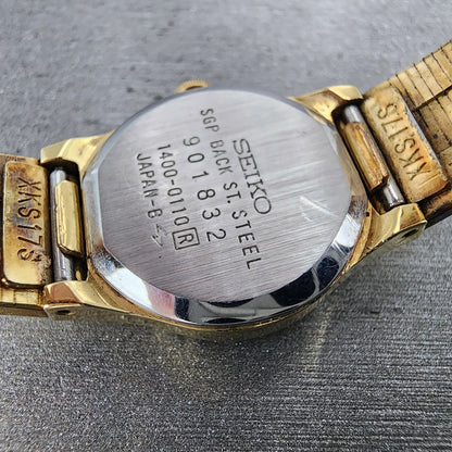 Seiko Watch Women 19mm Gold Dial Gold Tone Round 14000110 New Battery VTG9