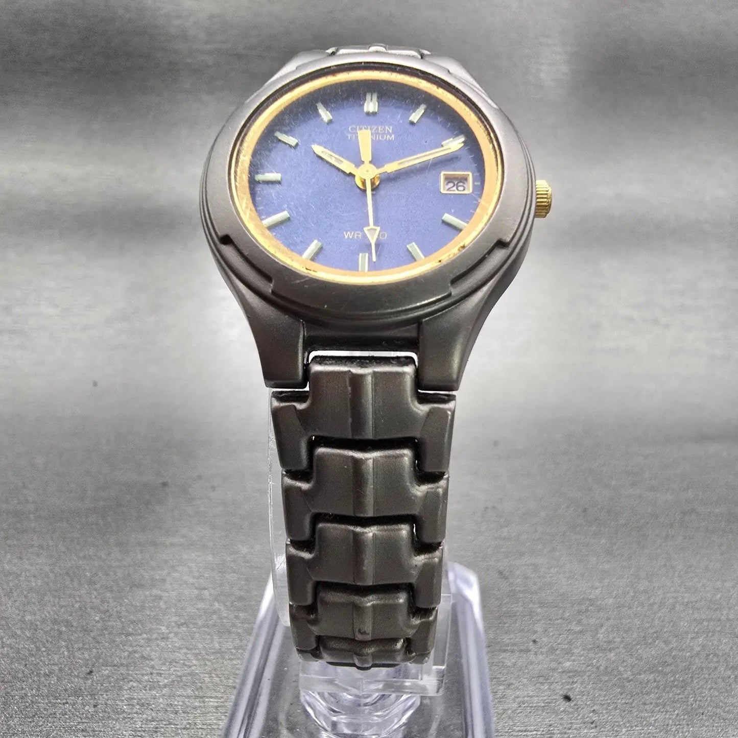 Citizen Titanium Watch Women 27mm Blue Dial Gray Tone Date 1012-H31209 New Batt5