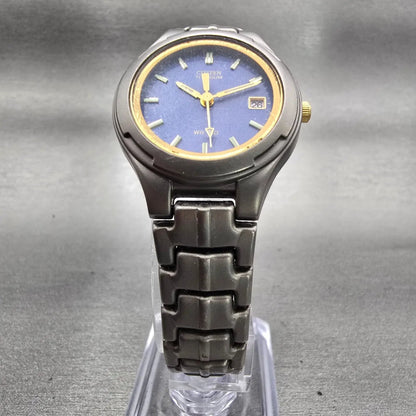 Citizen Titanium Watch Women 27mm Blue Dial Gray Tone Date 1012-H31209 New Batt5