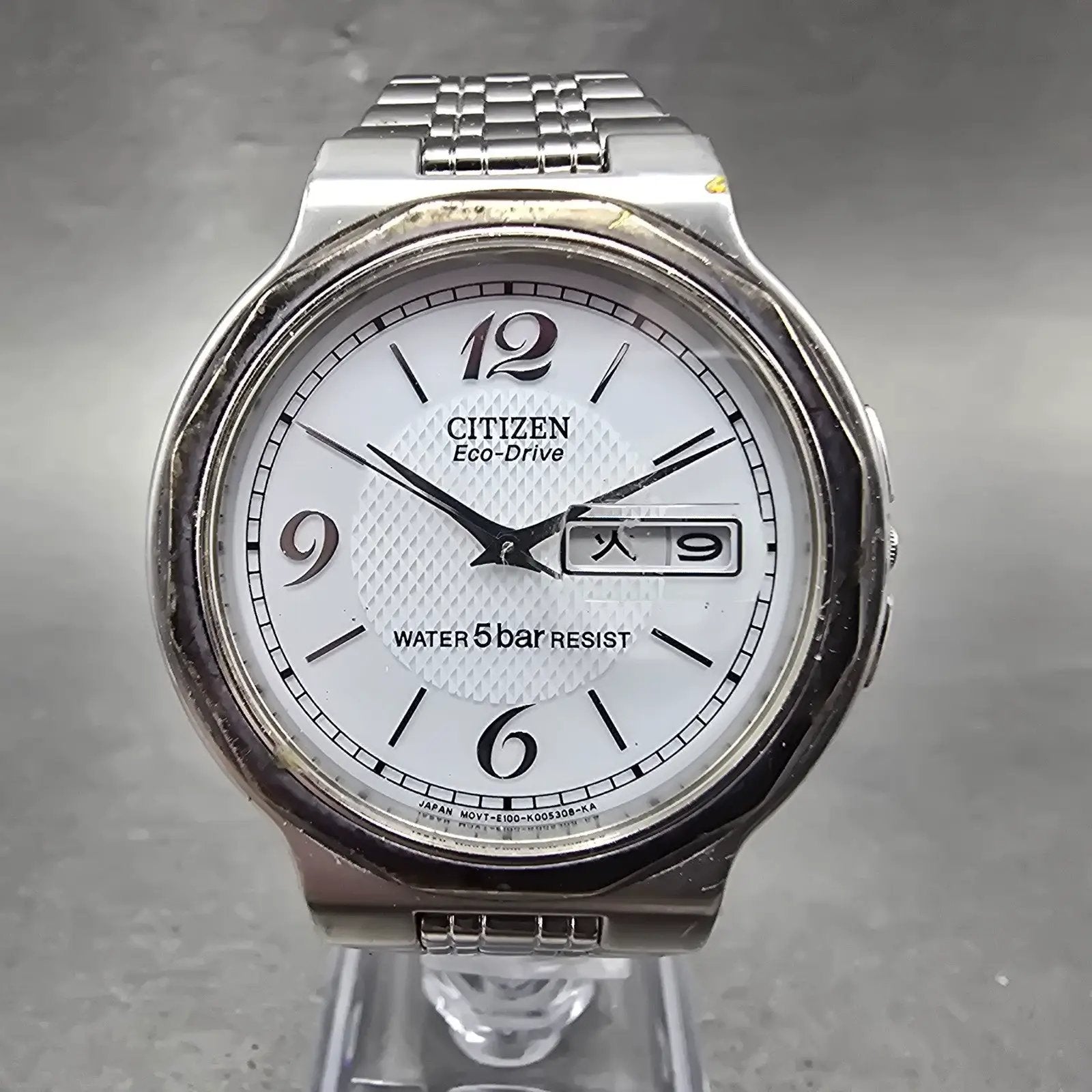 Citizen Eco-Drive Watch Men 36mm White Dial Steel Daydate E100-K003334 PARTS0
