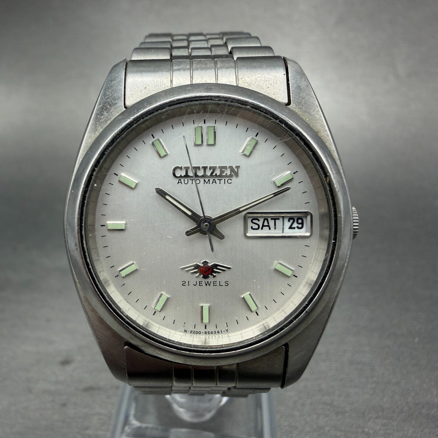 Citizen Automatic Watch Men  Silver Dial Silver Tone Daydate 4-R13167 Runs0