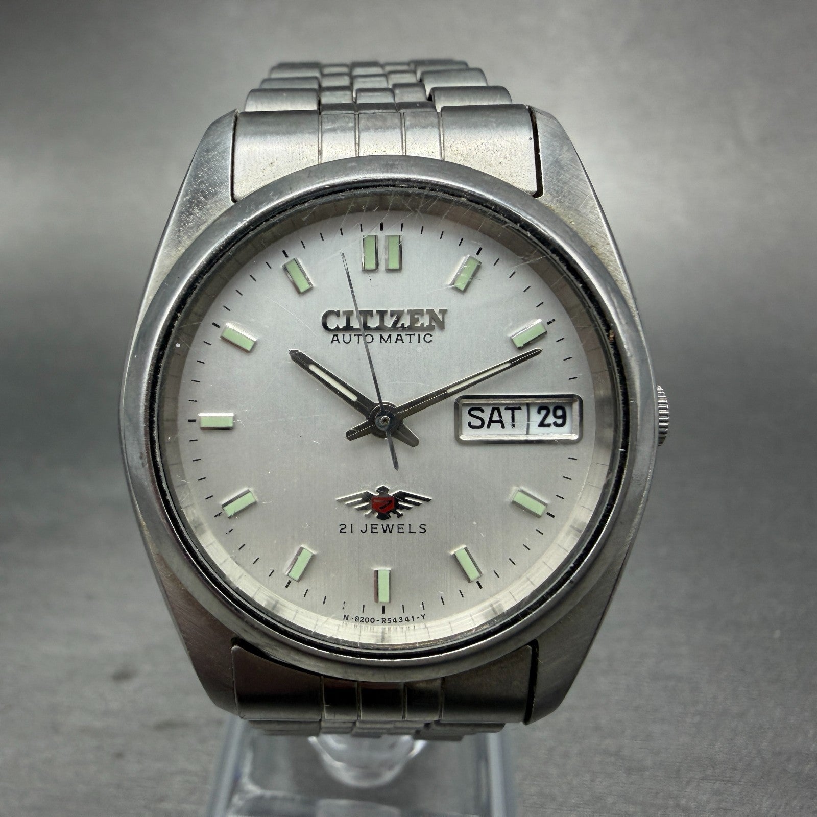Citizen Automatic Watch Men  Silver Dial Silver Tone Daydate 4-R13167 Runs0