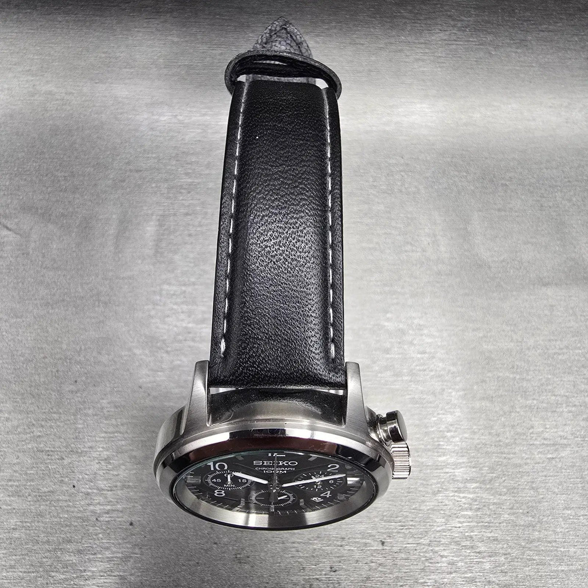 Seiko Chronograph Watch Men 40mm Black Dial Silver Tone Date 6T63-00A0 New Batt4