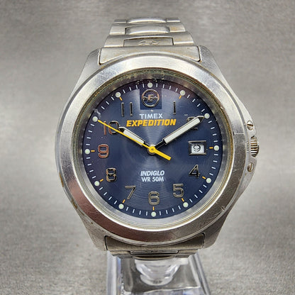 Timex Expedition Watch Men 38mm Blue Dial Silver Tone Date READ!!!!! New Battery0