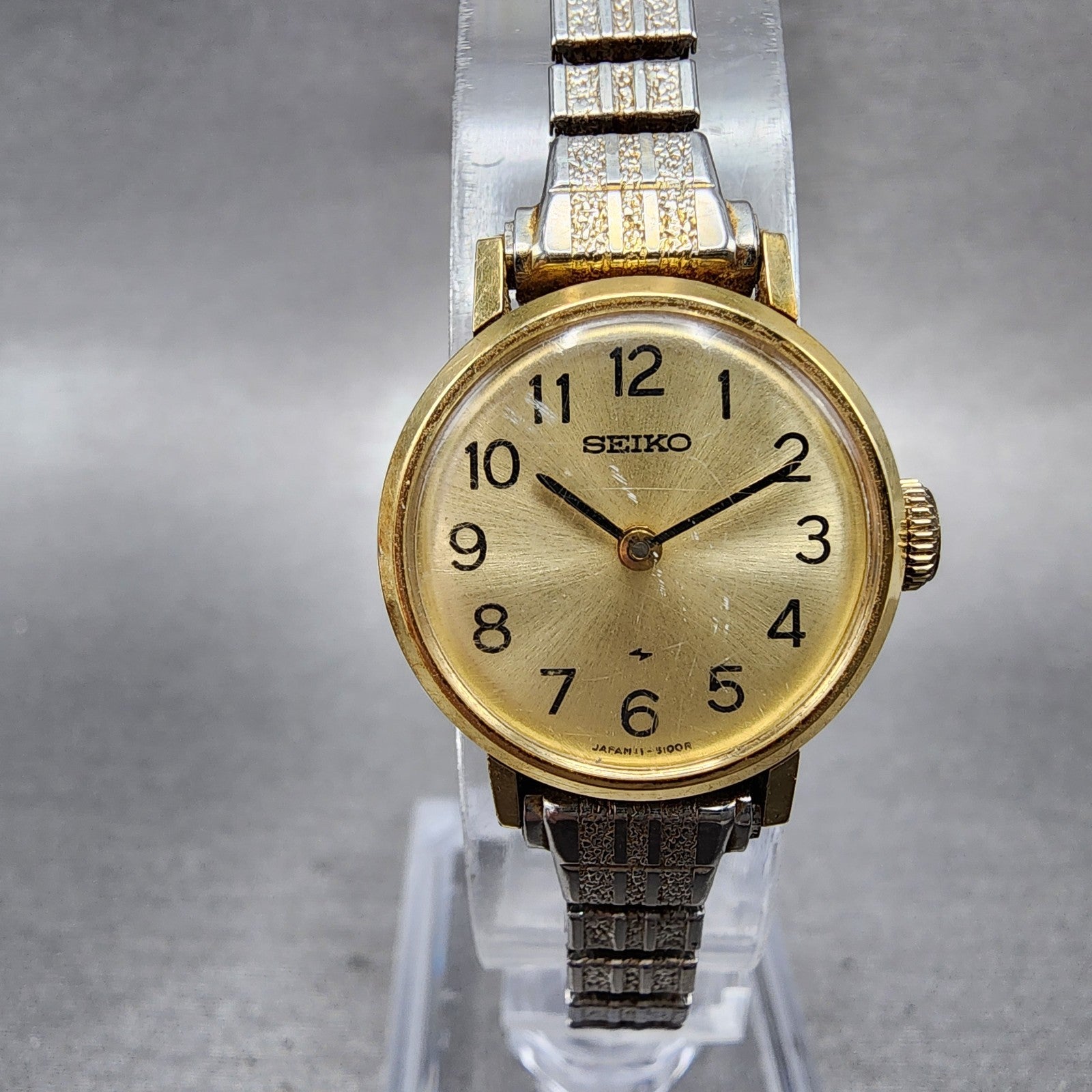Seiko Watch Women 20mm Champagne Dial Gold Tone Manual 110039 Runs0