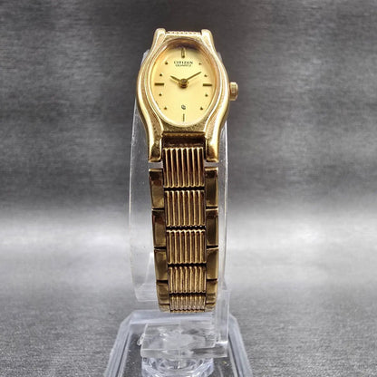 Citizen CQ Watch Women 15mm Champagne Dial Gold Tone 2250-S60805 New Battery JP25