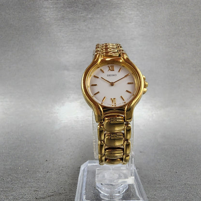 Seiko Watch Women 23mm Silver Dial Gold Tone Round 1n001f00 New Battery6