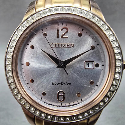 Citizen Eco-Drive Watch Women 30mm Silver Dial Rose Gold Tone Date Round Runs1