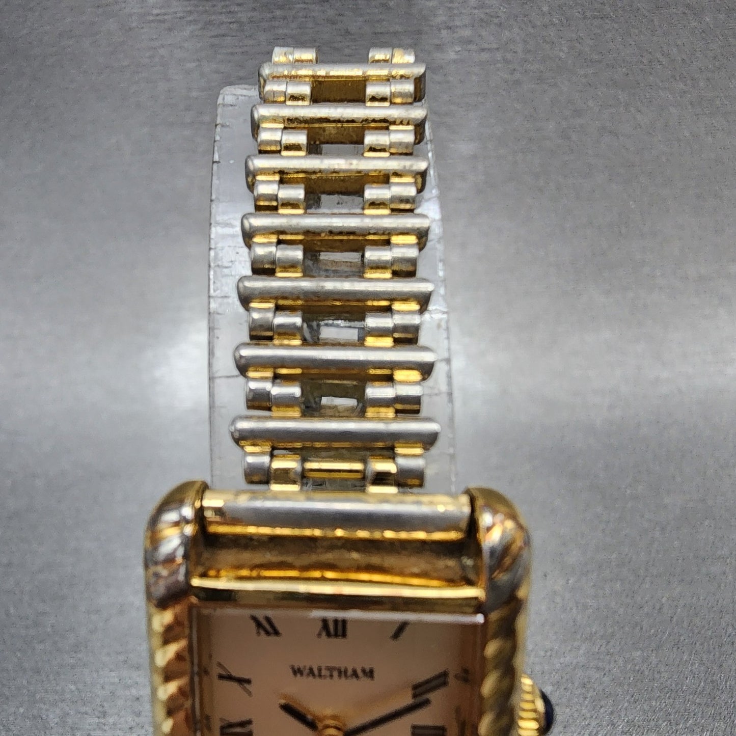 Waltham Tank Watch Women 21mm Champagne Dial Gold Tone Rectangle Manual Runs4