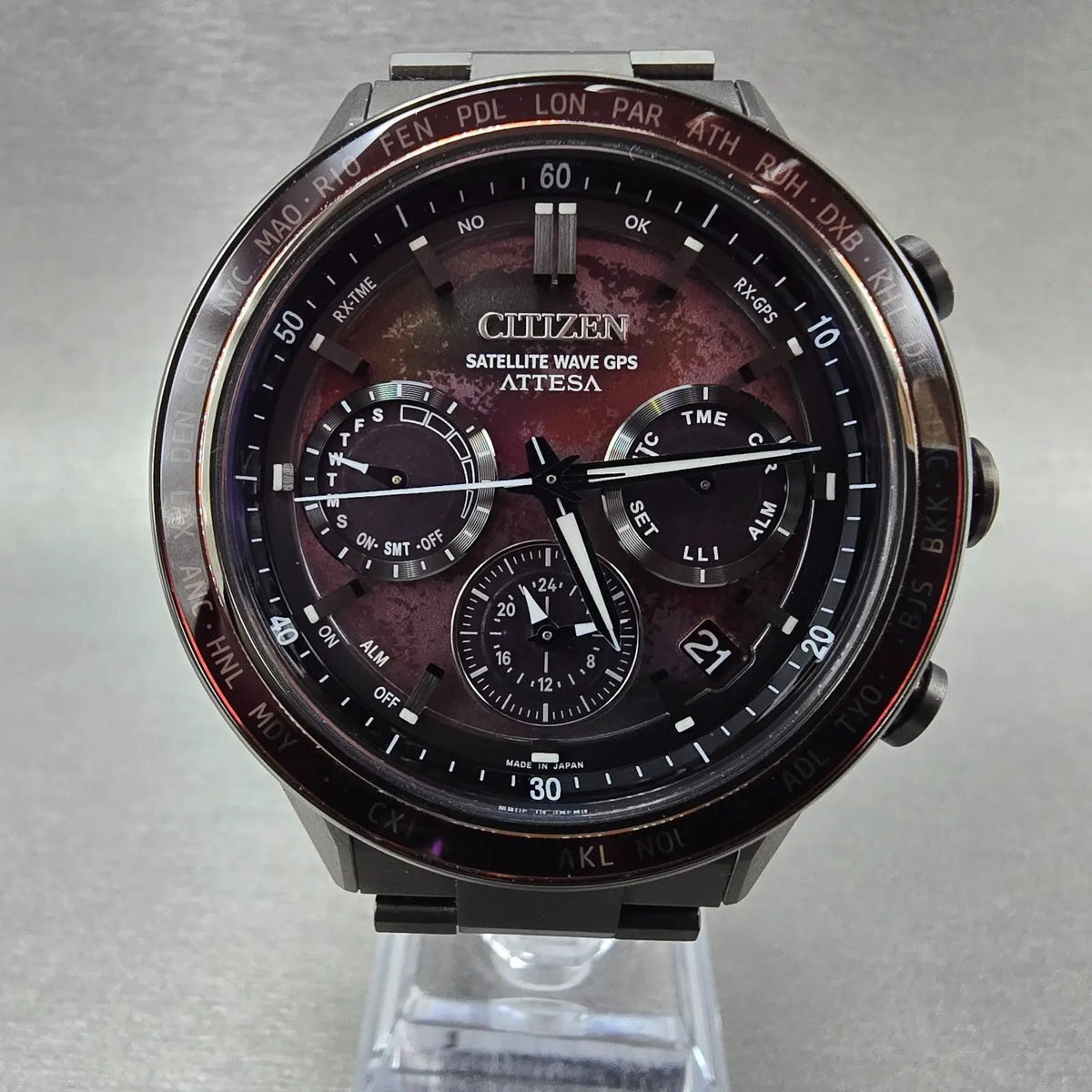 Citizen Attesa Watch Men 44mm Red Dial Titanium Date GPS Chronograph CC4077-71Z3