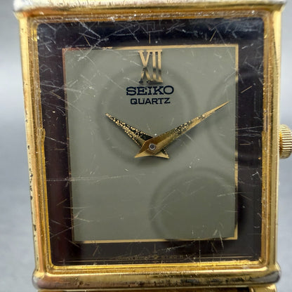 Seiko Tank Watch Men 25mm Gray Dial Gold Tone Rectangle 6530-5399 New Battery1
