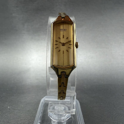 Seiko Watch Women 12mm Champagne Dial Gold Tone Rectangle 2E20-5179 New Batt IJI5