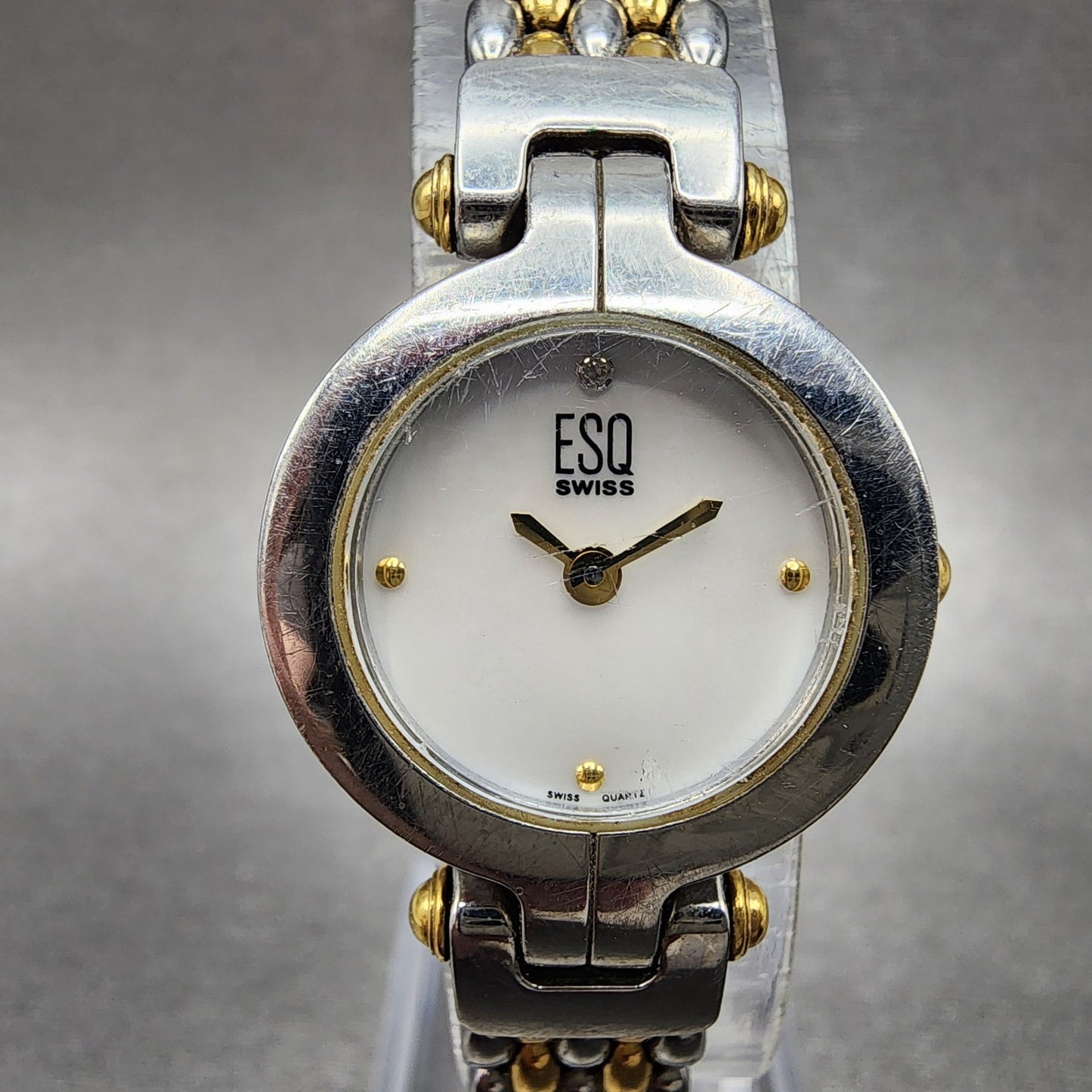 ESQ Swiss Watch Women 22mm MOP Dial Two Tone Round E5419 Mesh Band New Battery0