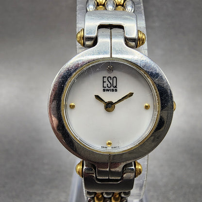 ESQ Swiss Watch Women 22mm MOP Dial Two Tone Round E5419 Mesh Band New Battery0