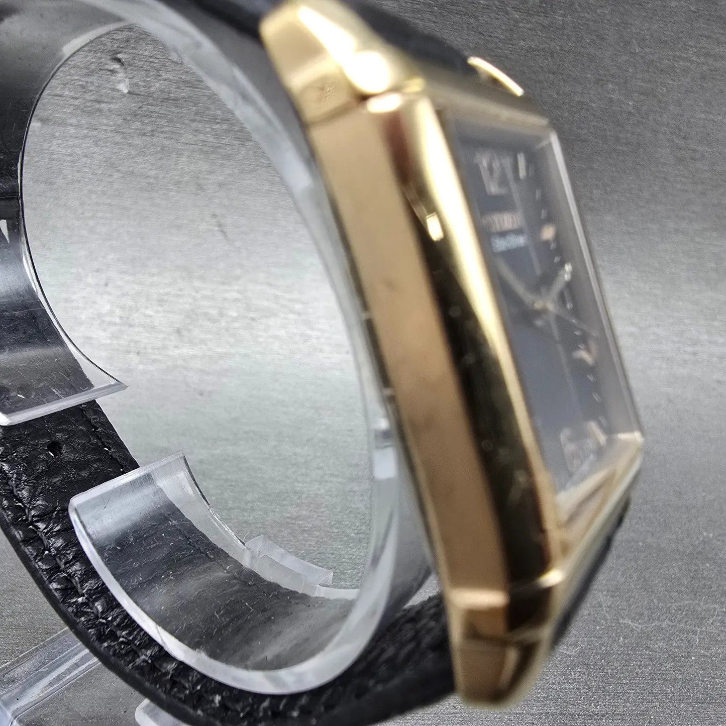 Citizen Eco-Drive Tank Watch Men 25mm Black Dial Rose Gold Tone Date Runs3