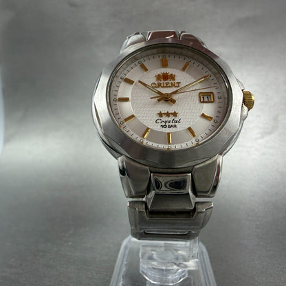 Orient Crystal Tri Star Watch Men 36mm White Dial Steel Date Round New Battery5