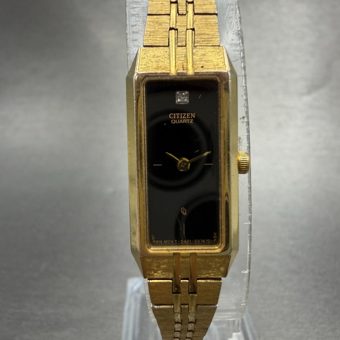 Citizen CQ Tank Watch Women 13mm Black Dial Gold Tone 5421-618523 New Battery0