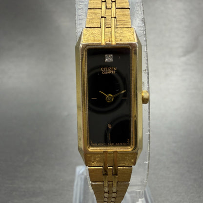 Citizen CQ Tank Watch Women 13mm Black Dial Gold Tone 5421-618523 New Battery0