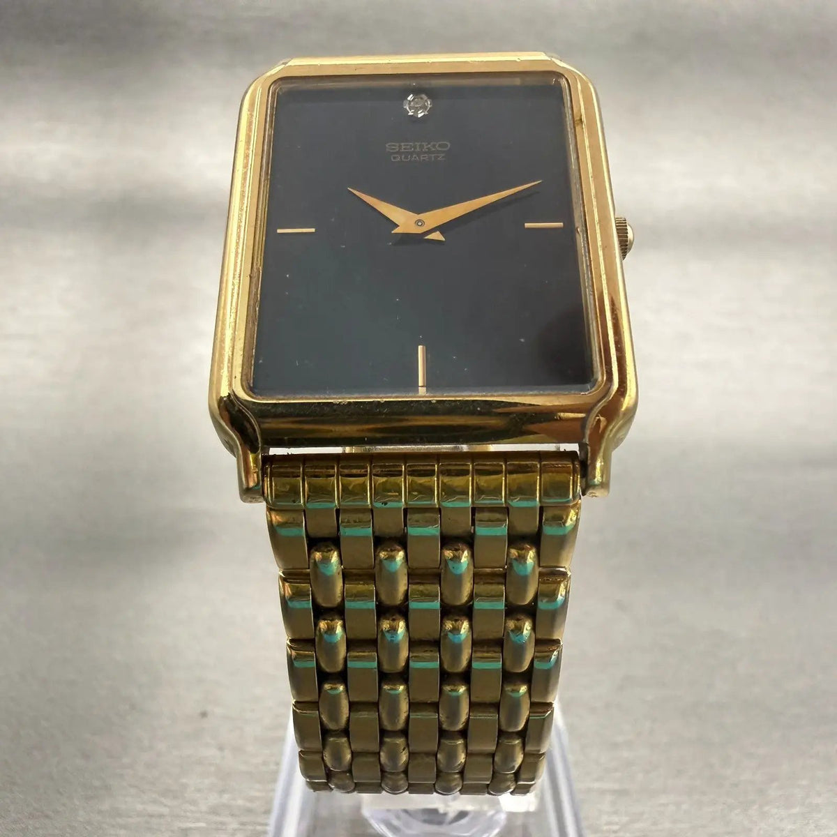 Seiko Tank Watch Men 27mm Black Dial Gold Tone Rectangle 5Y30-5189 New Battery5