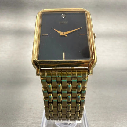Seiko Tank Watch Men 27mm Black Dial Gold Tone Rectangle 5Y30-5189 New Battery5