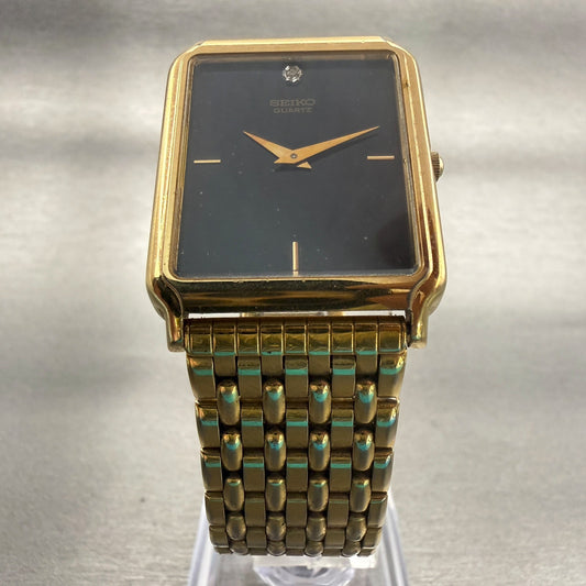 Seiko Tank Watch Men 27mm Black Dial Gold Tone Rectangle 5Y30-5189 New Battery5