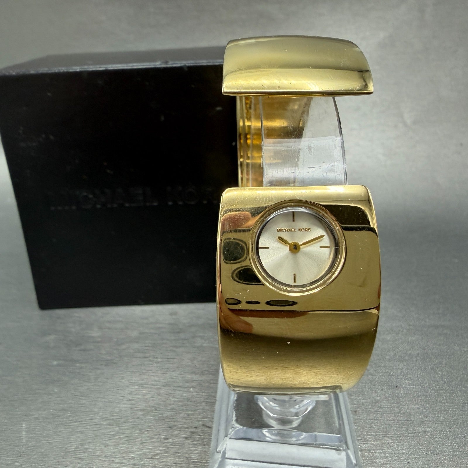 Michael kors Bangle Watch Women 28mm Champagne Dial Gold Tone MK-3497 New Batt0