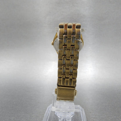 Seiko Solar Watch Women 26mm White Dial Gold Tone Daydate Round V138-0AA0 Runs