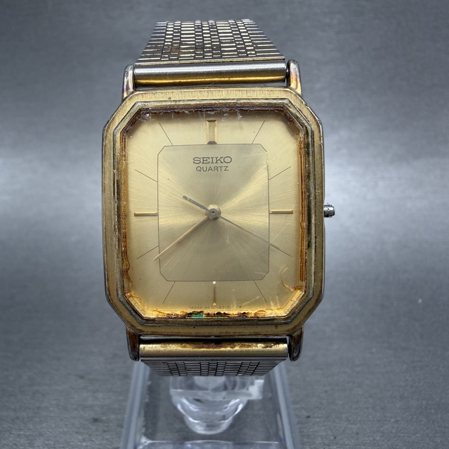 Seiko Tank Watch Men 26mm Champagne Dial Gold Tone 90215250 New Battery READ!!!0